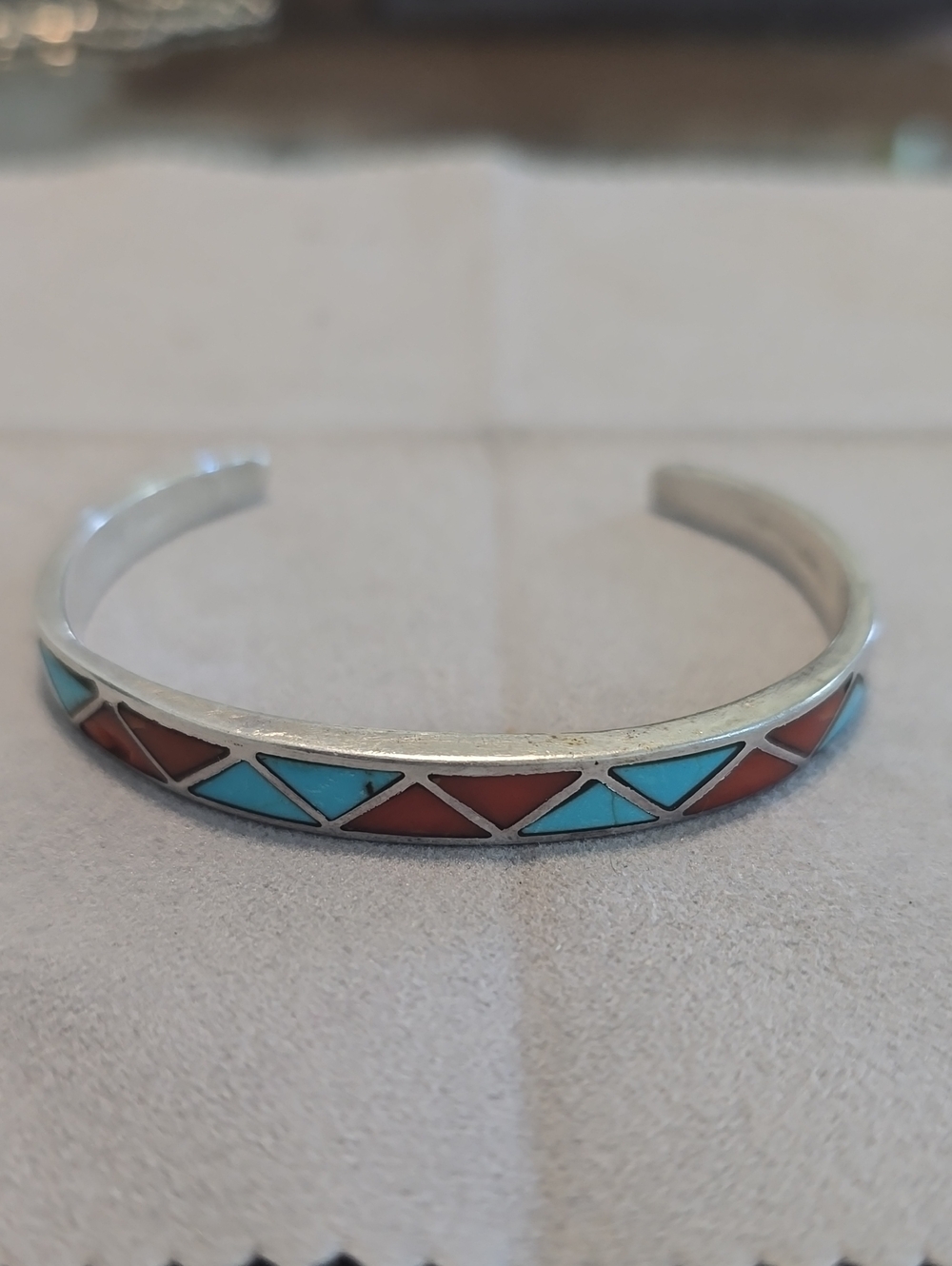 Sterling Silver Turquoise & Coral Inlay Cuff Bracelet